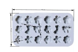 Molde silicona 18 flores surtidas y moños